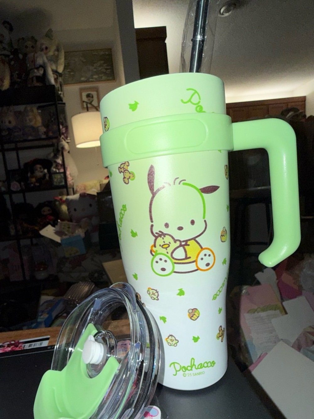 Sanrio Pochacco Light Green Travel Tumbler with Handle